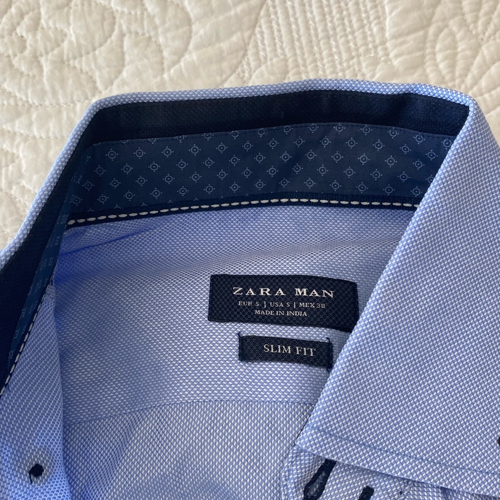 Zara Blue Dress Shirt with Textured Weave